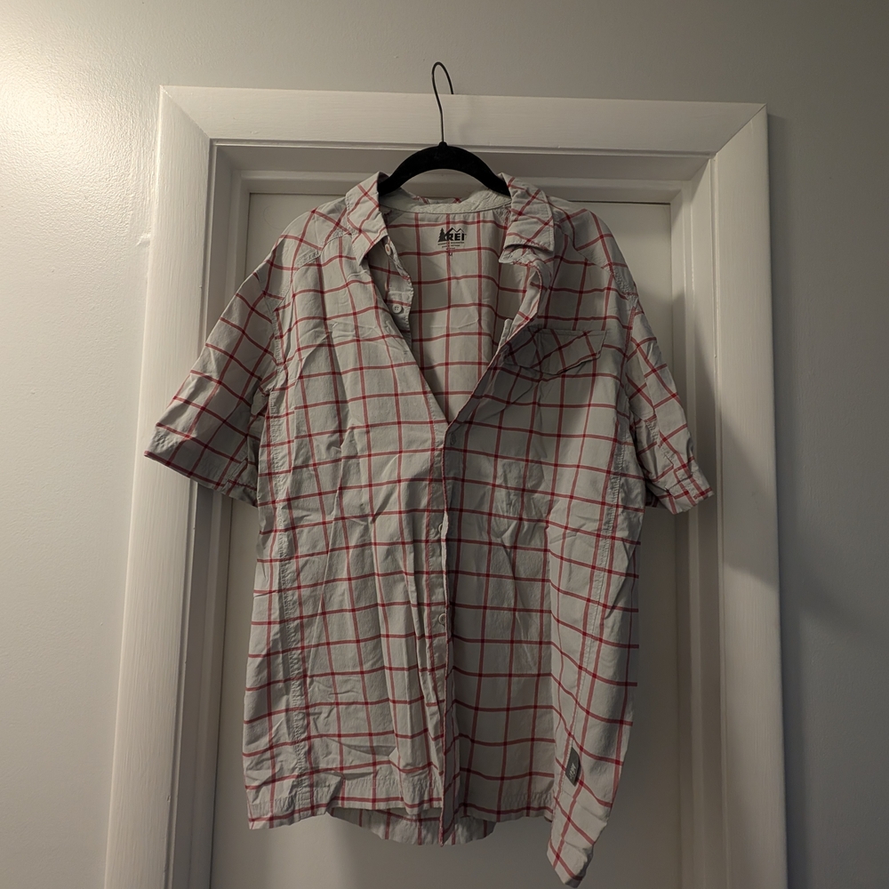 REI Men's Red and Gray Checkered Shirt